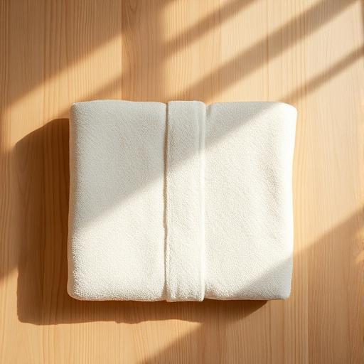 Folded plush cream towel in warm light