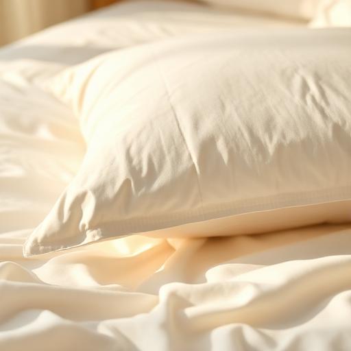 Soft cream pillow and sheets in warm morning light